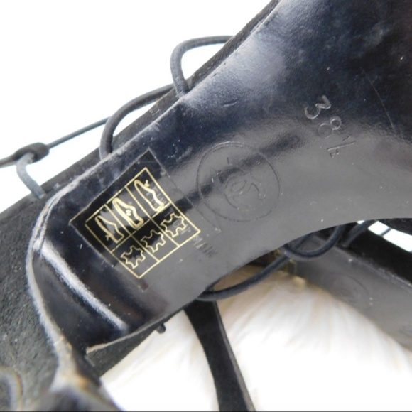 Chanel Vintage Black Suede Strappy Point Toe Heels - Picture 6 of 8